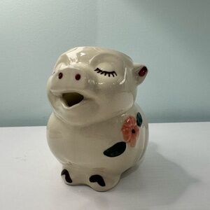 Vintage Shawnee Smiley Pig Creamer With Orange Flower - 4.5”
